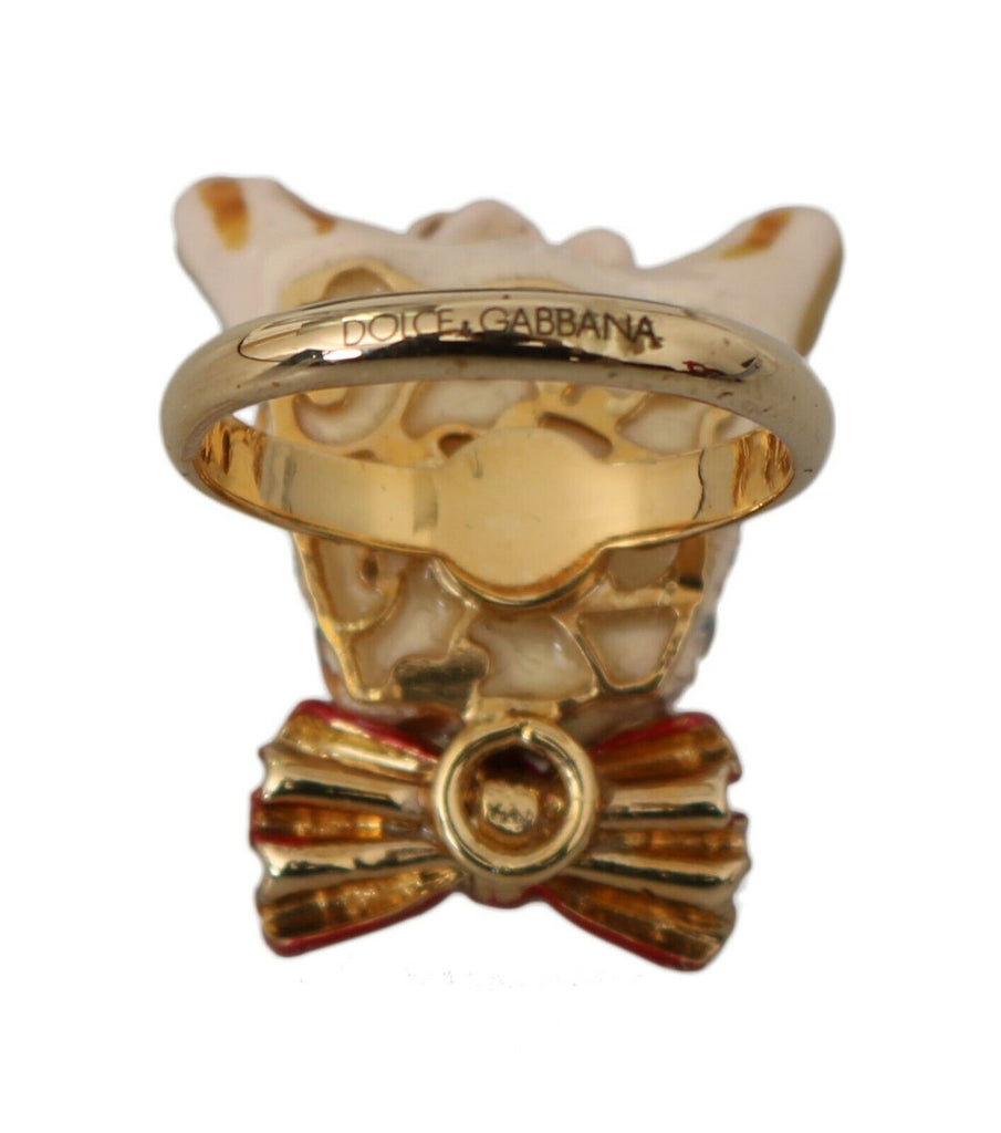 Dolce & Gabbana Gold Brass Resin Beige Dog Pet Branded Accessory Ring Dolce & Gabbana