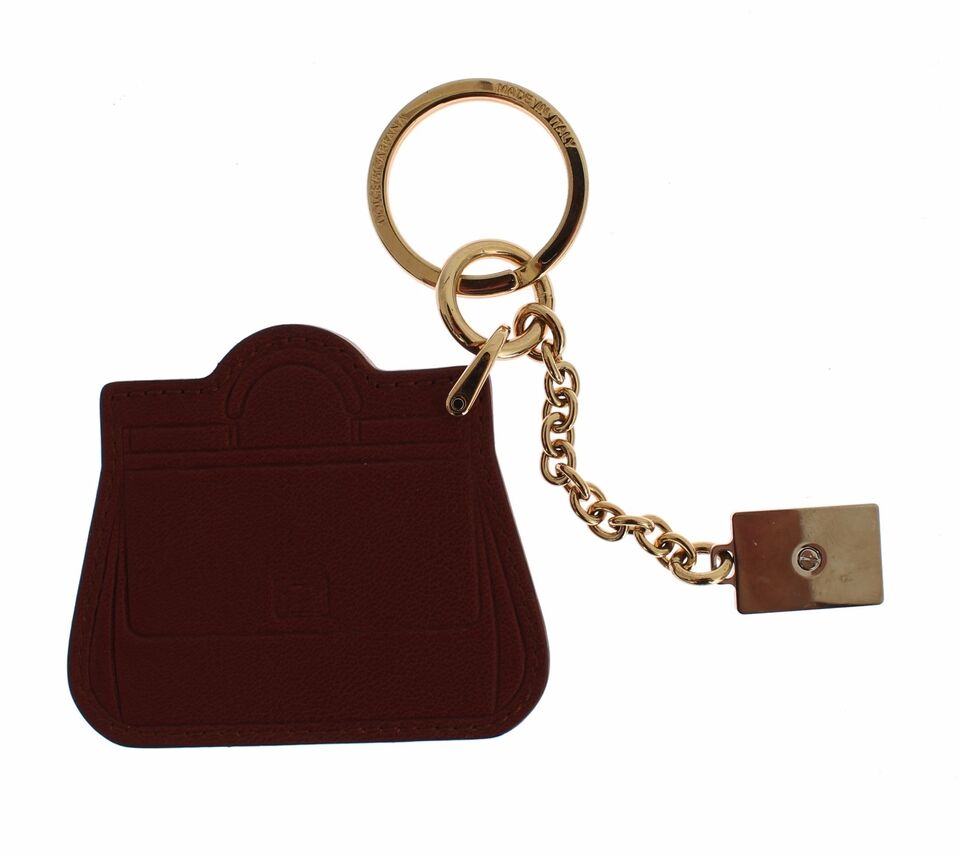 Dolce & Gabbana Brown Leather Miss SICILY Gold Finder Chain Keychain - Luxe & Glitz