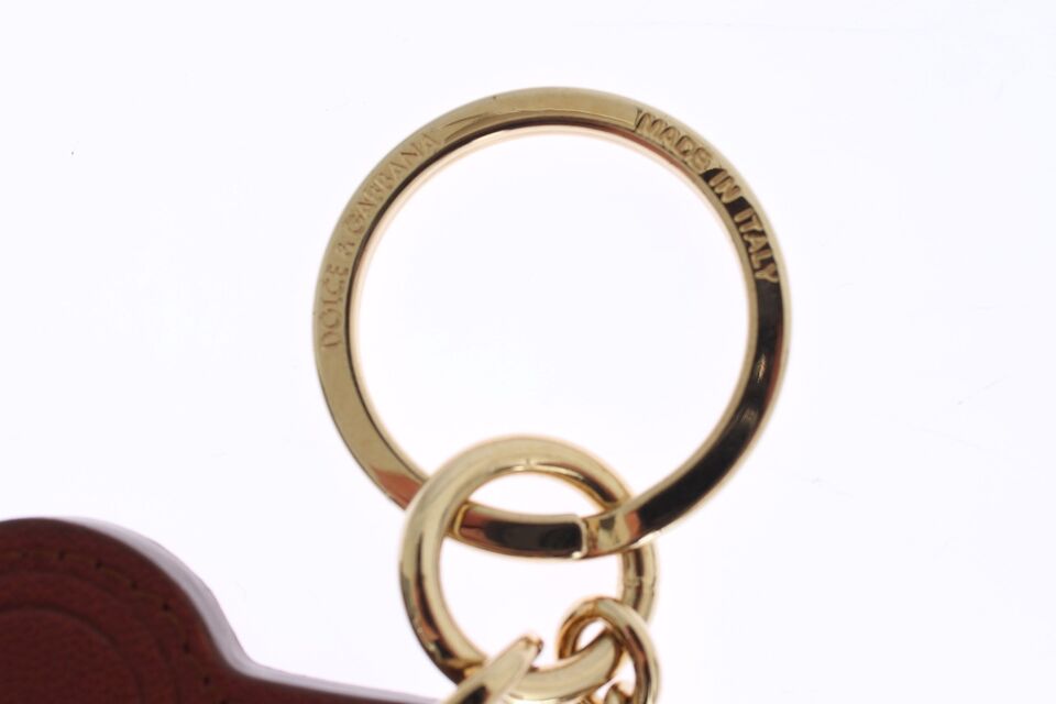 Dolce & Gabbana Brown Leather Miss SICILY Gold Finder Chain Keychain - Luxe & Glitz