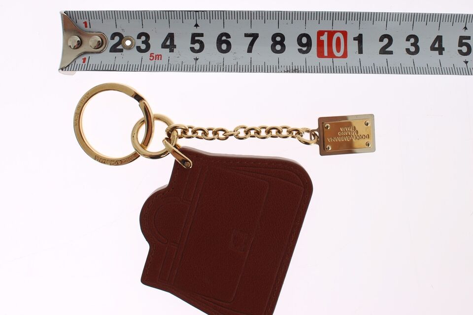 Dolce & Gabbana Brown Leather Miss SICILY Gold Finder Chain Keychain - Luxe & Glitz