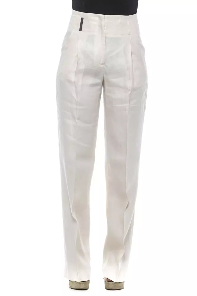 Peserico Beige/White Flax Jeans & Pants Peserico