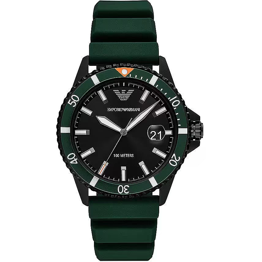 Emporio Armani Green Silicone and Steel Quartz Watch Emporio Armani