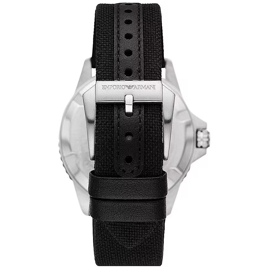 Emporio Armani Black Silver Fabric and Steel Quartz Watch Emporio Armani