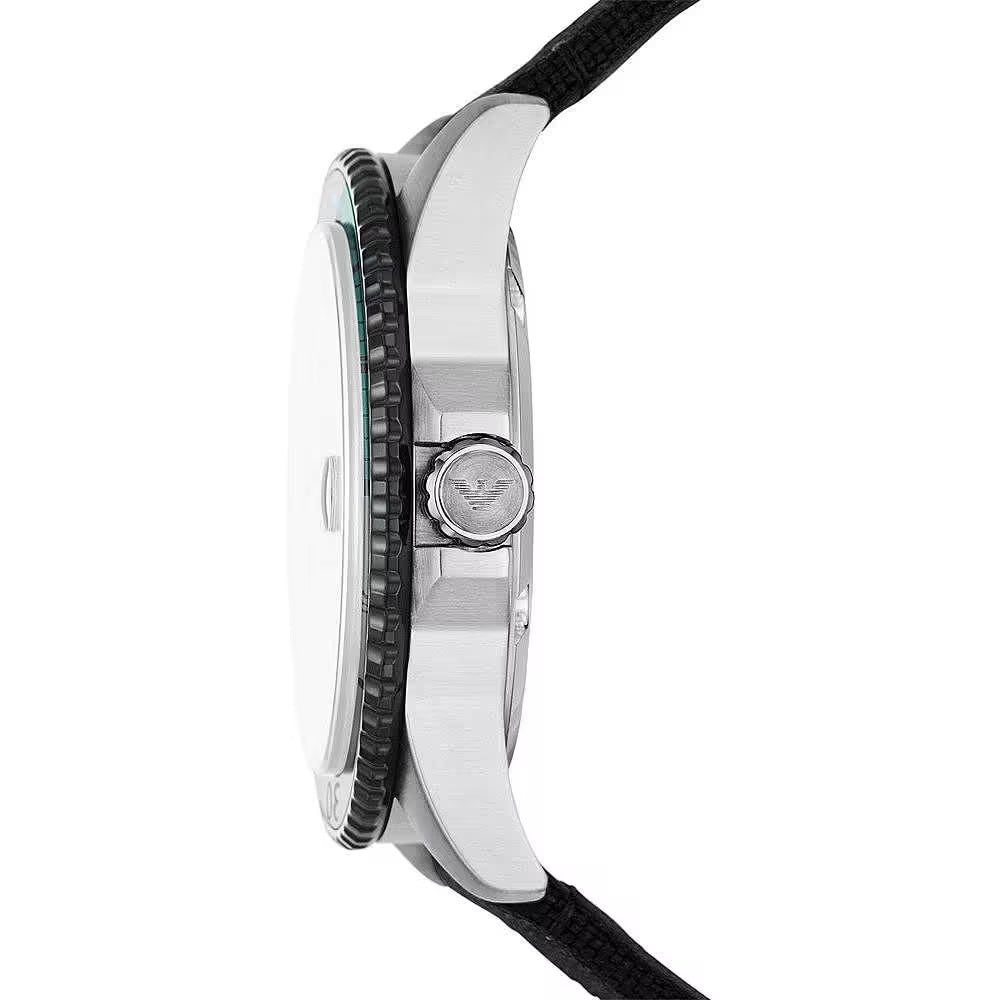 Emporio Armani Black Silver Fabric and Steel Quartz Watch Emporio Armani