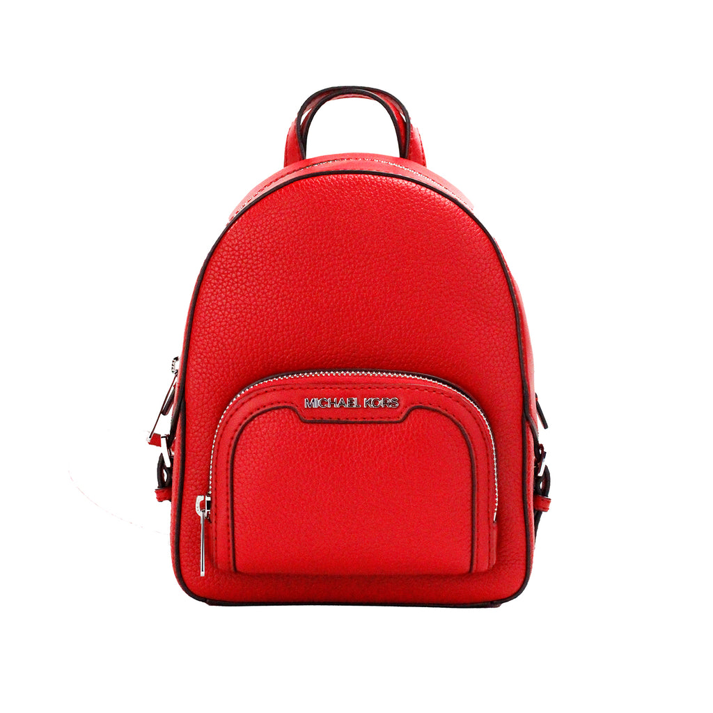 Michael Kors Jaycee Mini XS Bright Red Pebbled Leather Zip Pocket Backpack Bag Michael Kors